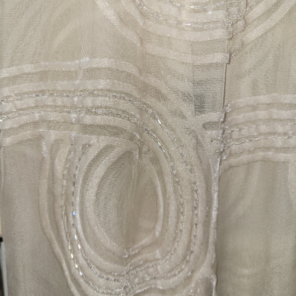 Elegant Cejon Light Peach Beaded Fringe Scarf - Picture 3 of 8